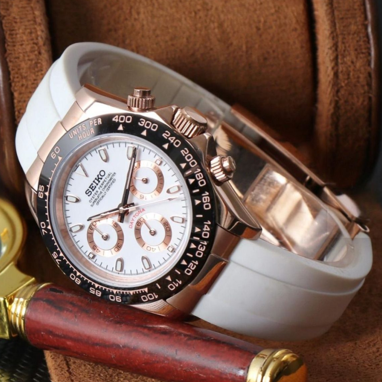 SEIKO MOD DAYTONA | OYSTERFLEX ROSE GOLD WHITE