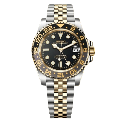 Montre Seiko Mod GMT Zombie Two Tone cadran noir avec lunette acier bicolore – mouvement automatique NH34