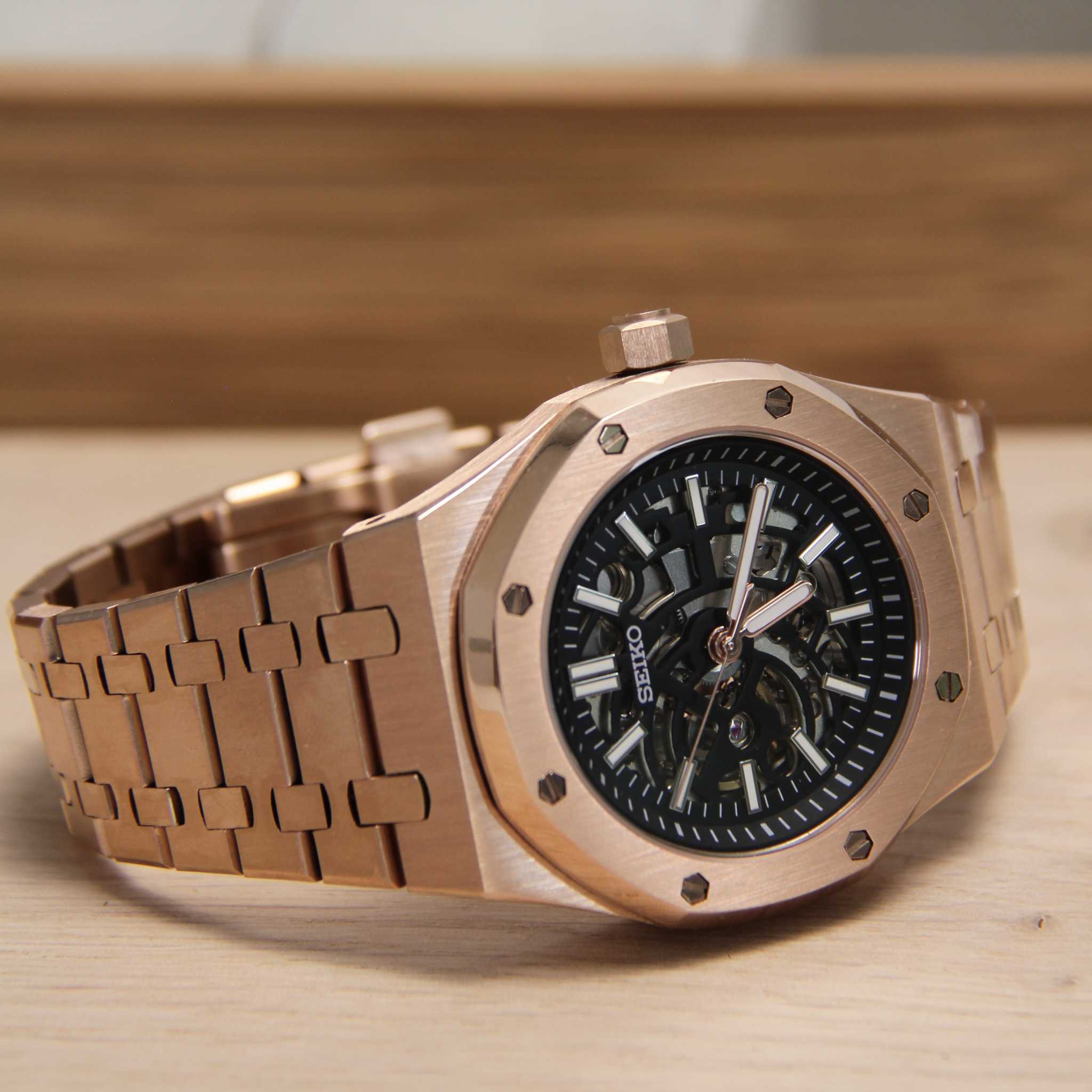 SEIKO MOD ROYAL OAK | ROSE GOLD SKELETON