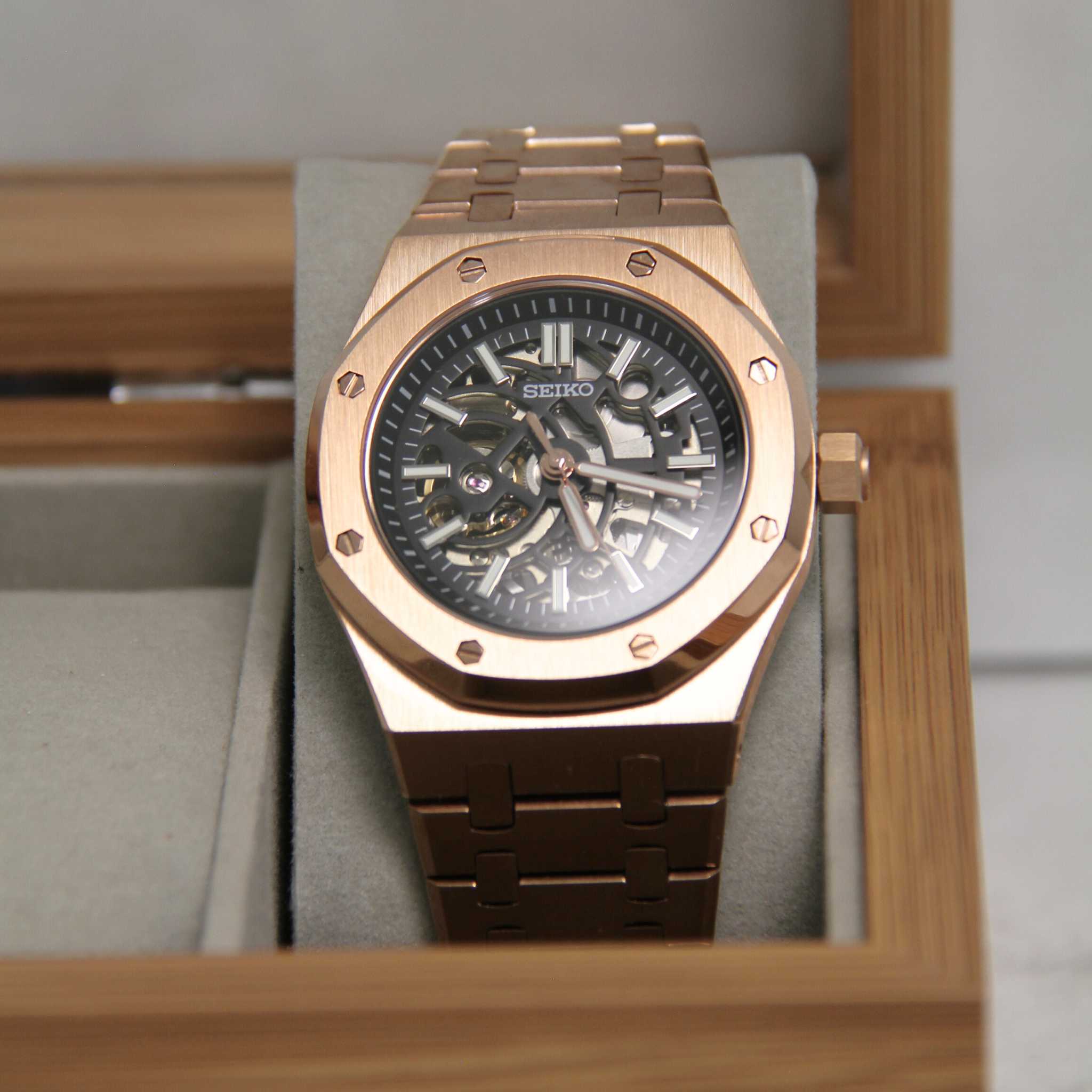 SEIKO MOD ROYAL OAK | ROSE GOLD SKELETON
