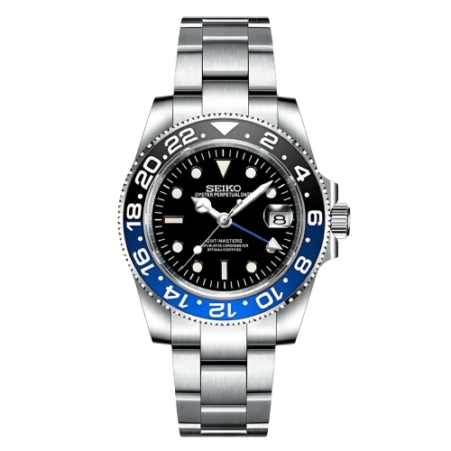 Montre Seiko Mod GMT Batman cadran noir avec lunette céramique bleue – mouvement automatique NH34