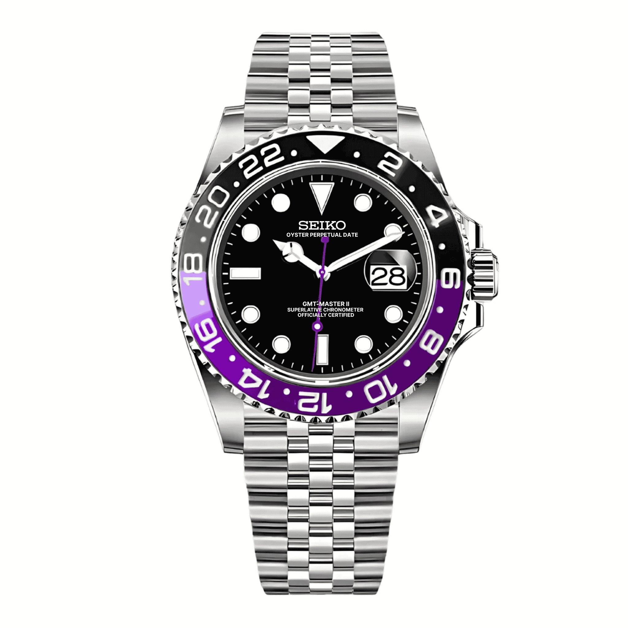 Montre Seiko Mod GMT Jocker cadran noir avec lunette céramique noir et violet – mouvement automatique NH34