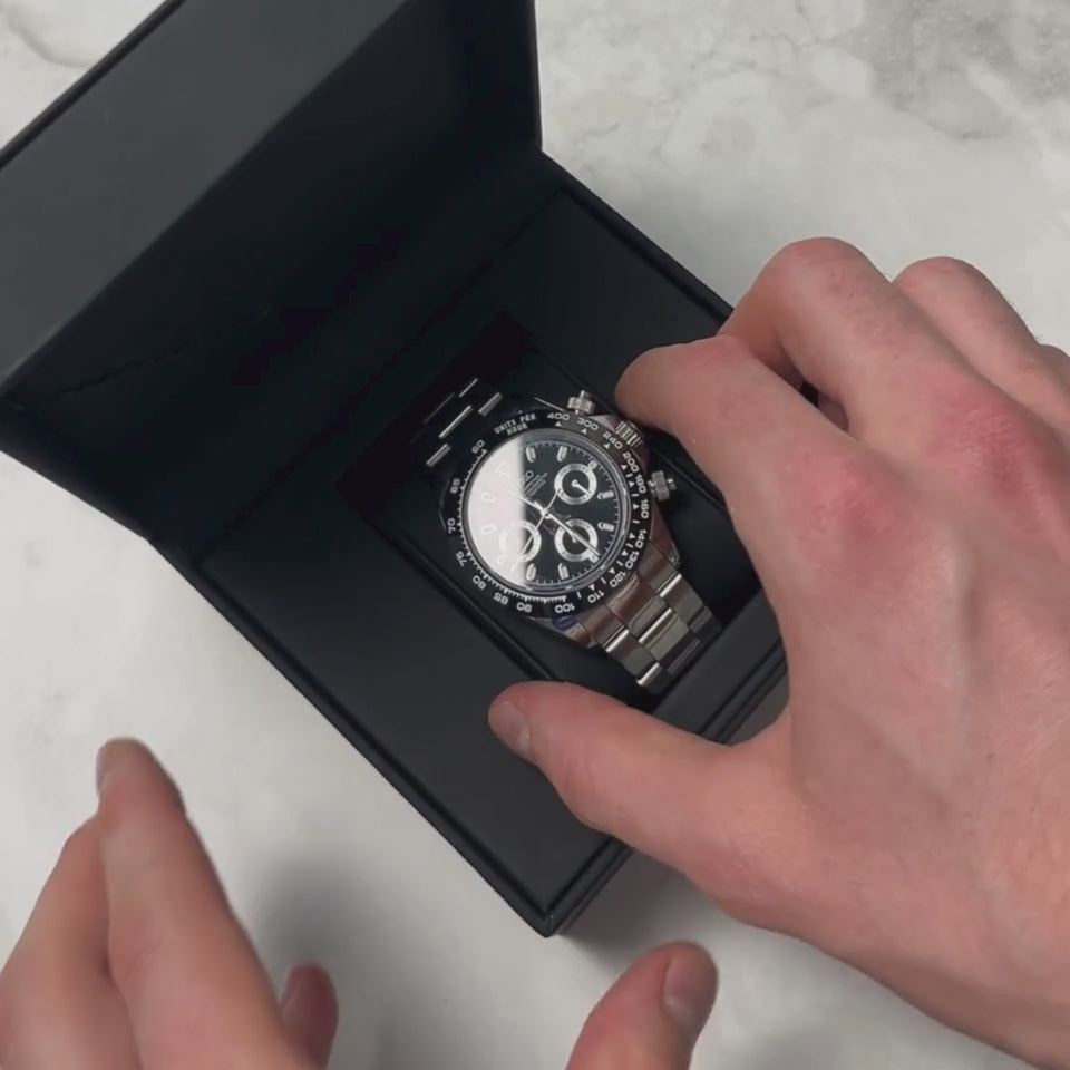 Montre Seiko Mod Daytona noir avec cadran noir – mouvement chronographe hybride VK63
