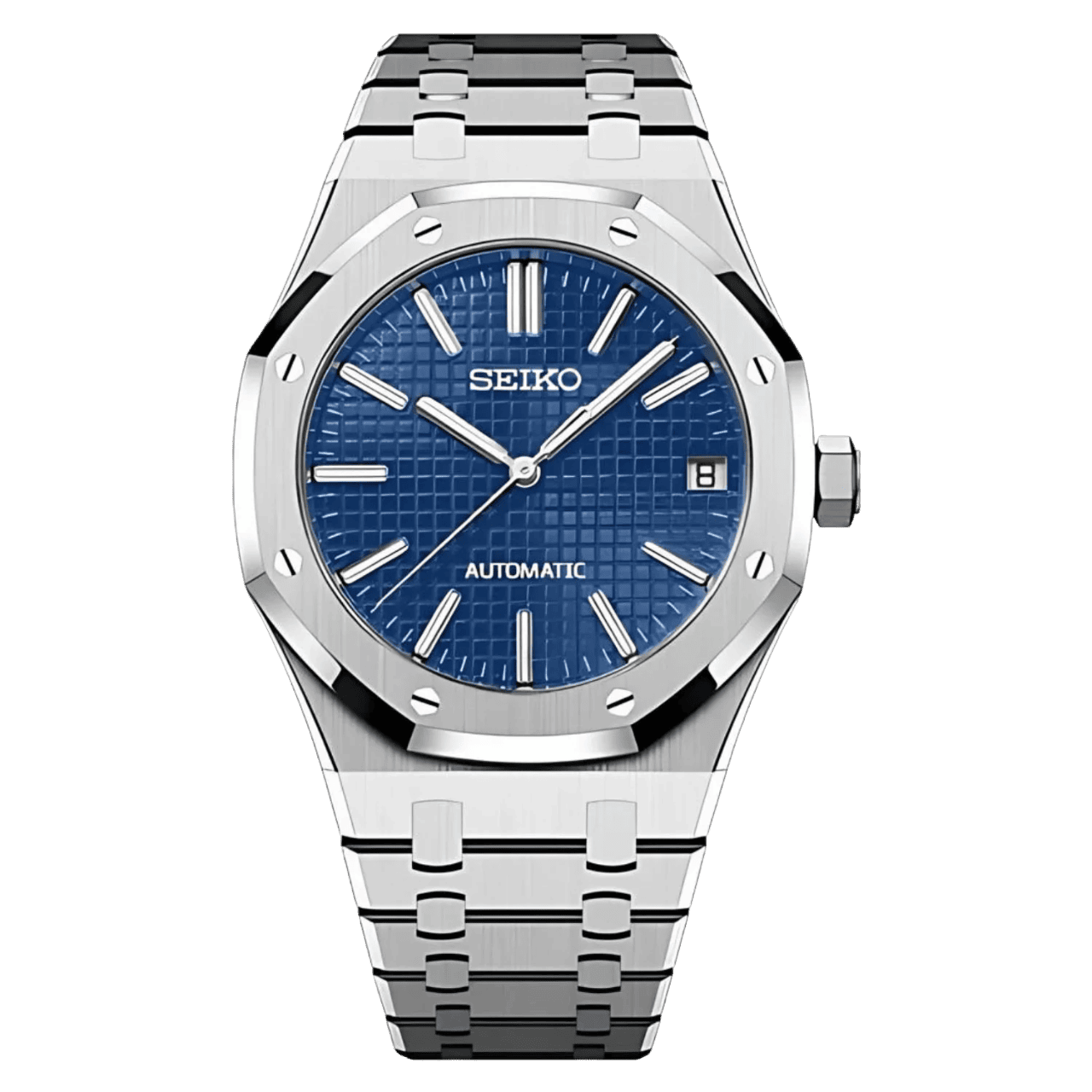 Montre Seiko Mod Royal Oak Bleu 41mm avec boîtier octogonal, mouvement automatique NH35 et verre saphir