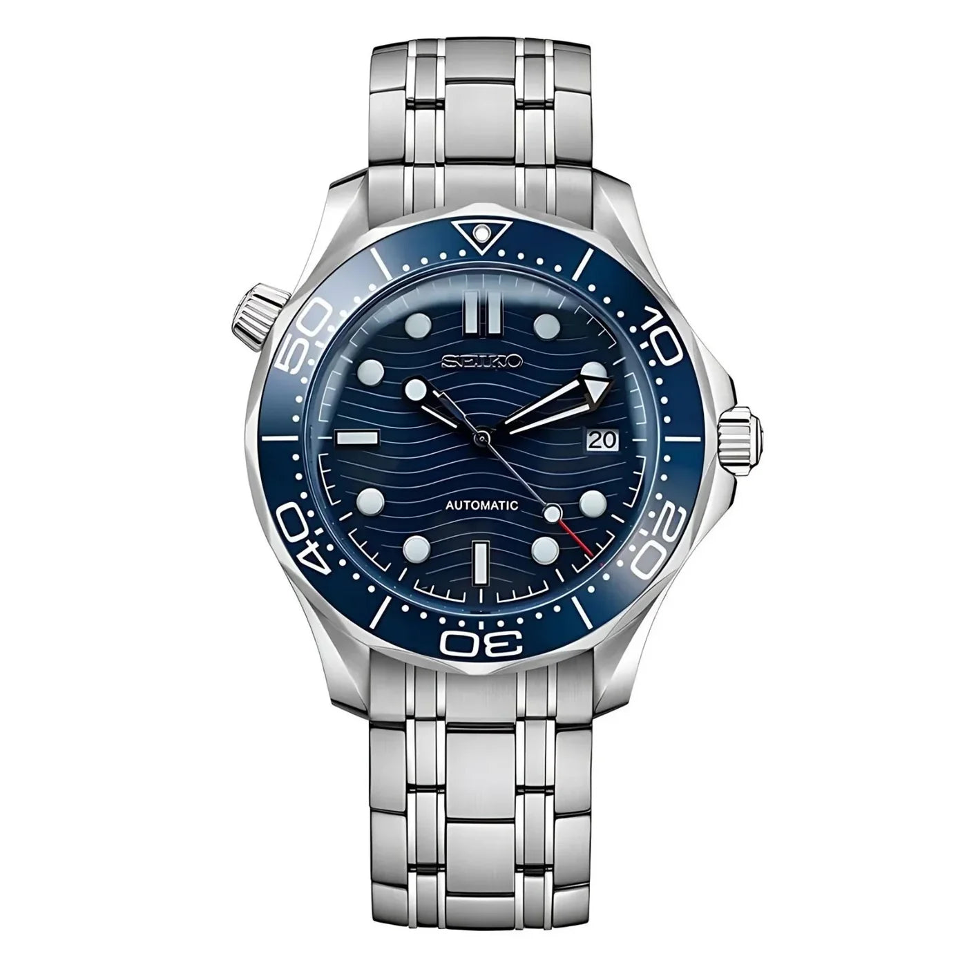 Montre Seiko Mod Seamaster Bleu Marine 41mm avec boîtier en acier inoxydable 904L, mouvement automatique NH35, verre saphir et lunette en céramique